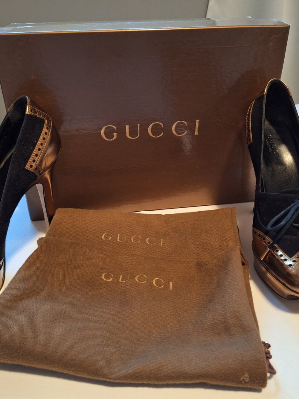 Gucci black and gold platform stiletto heels - Picture 9 of 16